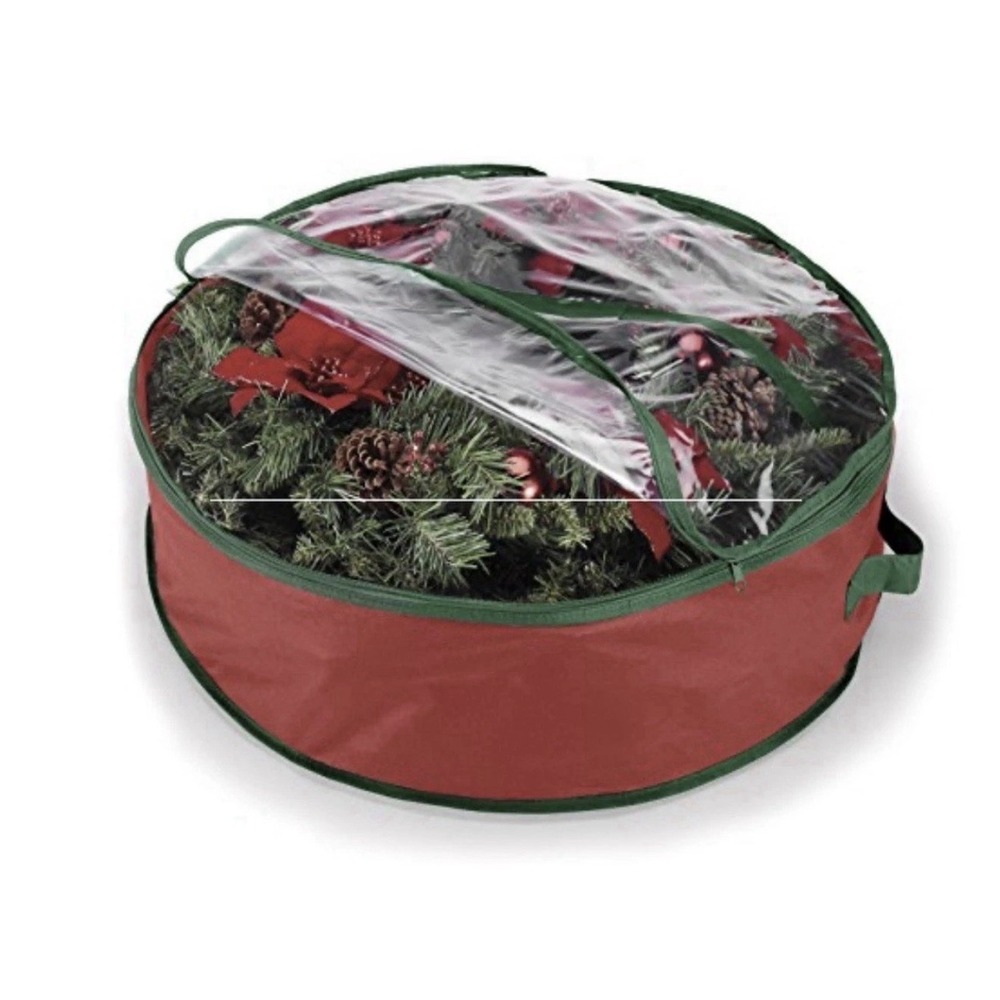 Whitmor 30 Inch Red Green Wreath & Garland Storage Bag Zipper Clear Top NEW